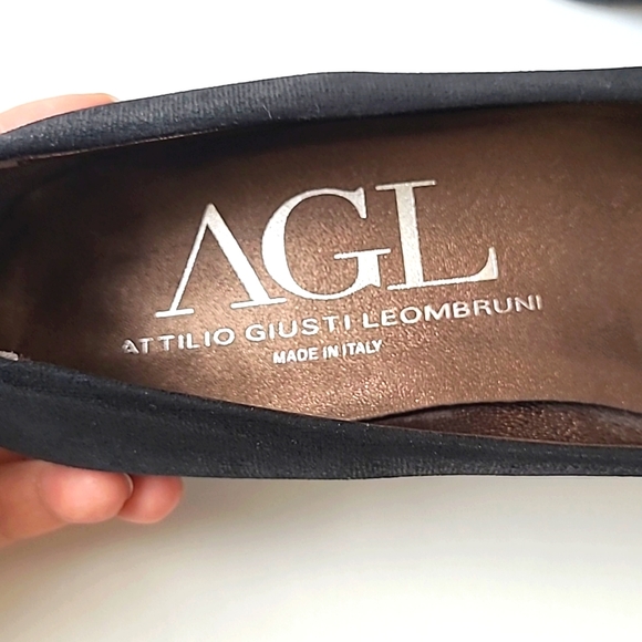 AGL Block Heel Pumps, Black Canvas & Patent Leather Shoes, Size 8 - Picture 9 of 13